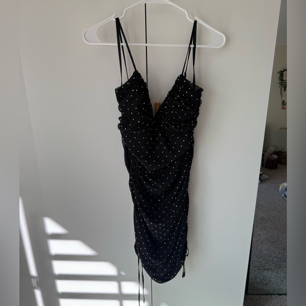 Black party mini dress with silver gems